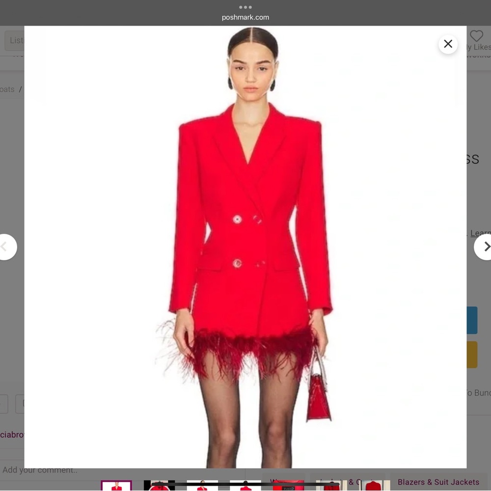 NBD Red Feather-Trim Blazer Dress – Size S (Runs Large) – NWTW